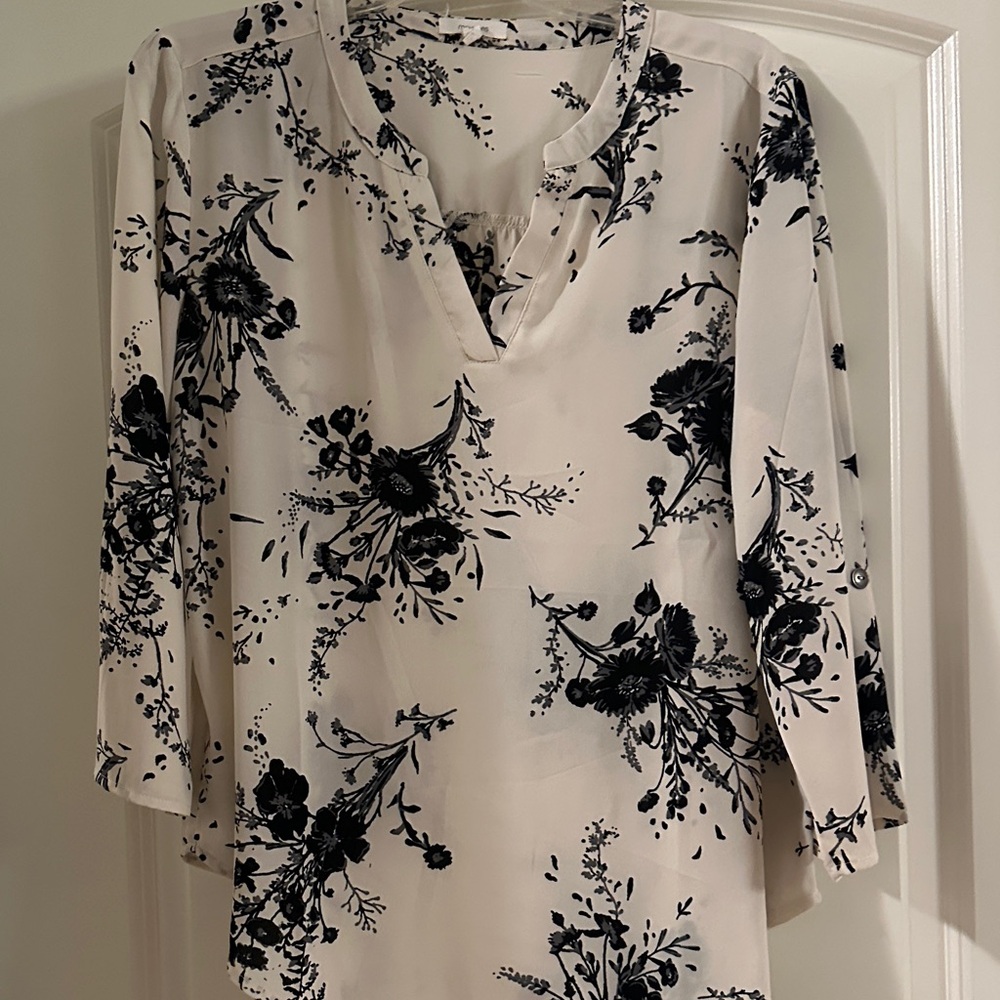 Maurices Atwood  Black and Cream Floral Blouse